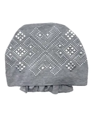 ABBEY-RS-688#The Abbey Cap Heather Gray w/Metal Rhinestud Aztec Pattern