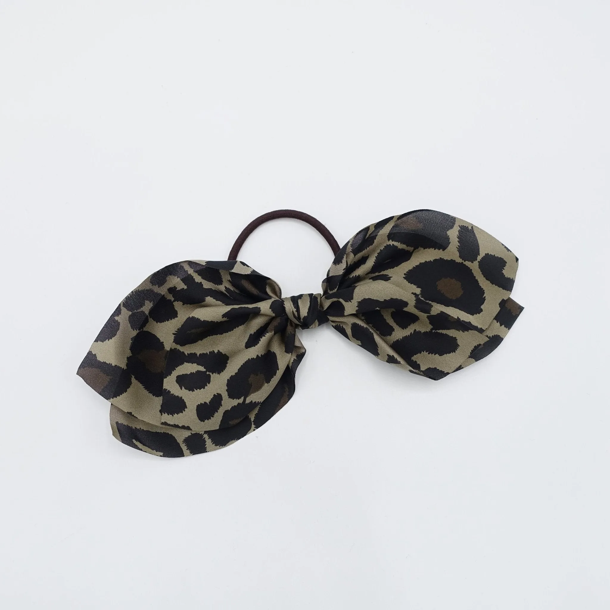 animal print chiffon bow knot hair elastic women leopard python print ponytail holder