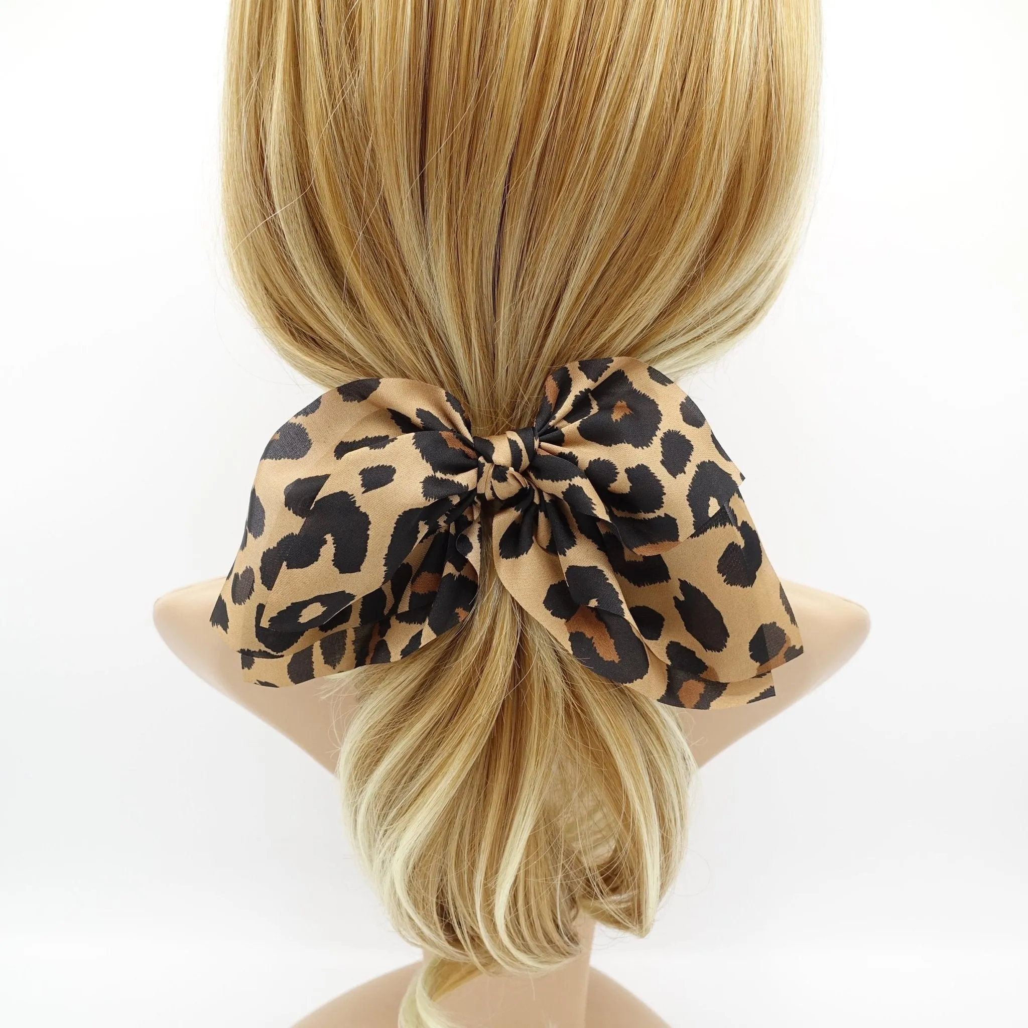 animal print chiffon bow knot hair elastic women leopard python print ponytail holder