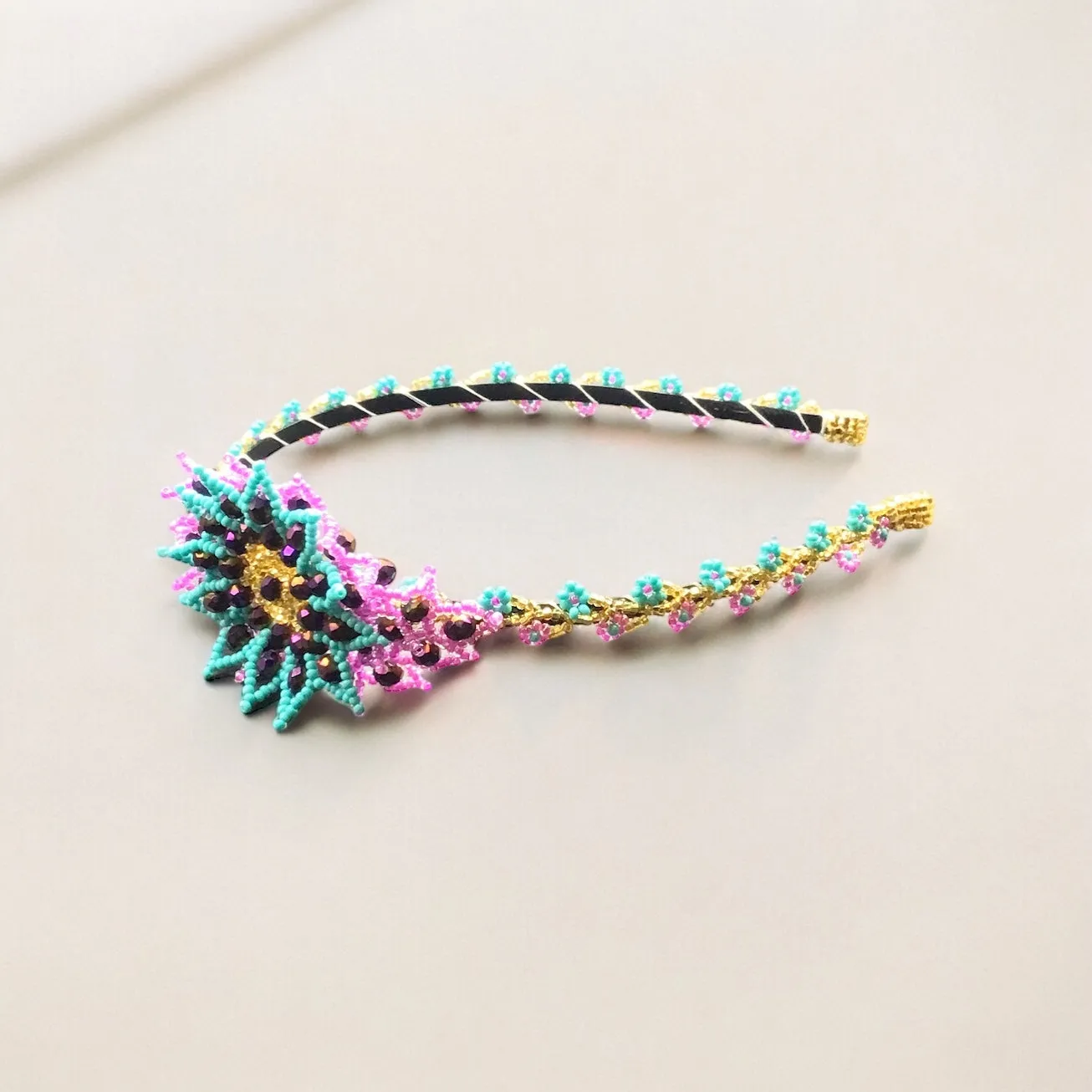 Beaded Headband with Flower (1)