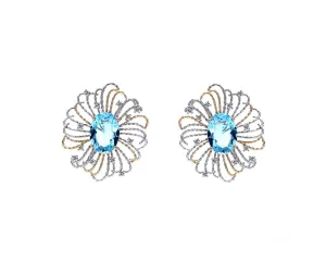 Blue Topaz White Diamond Earrings