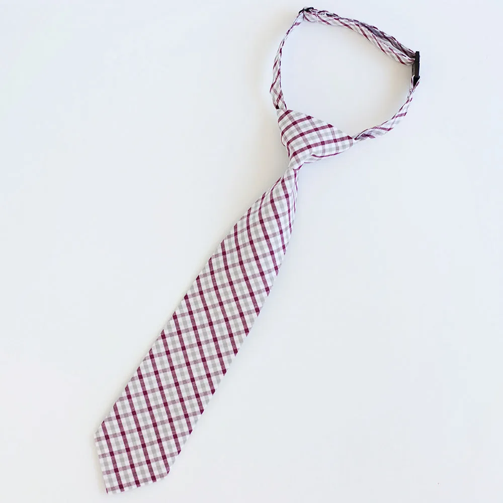 Boy's Necktie / Grey And Burgundy Plaid