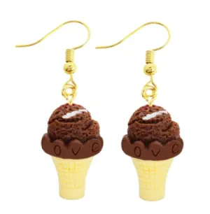 Chocolate Cone Ice Cream Earrings | Ice Cream Cone Drop Earrings