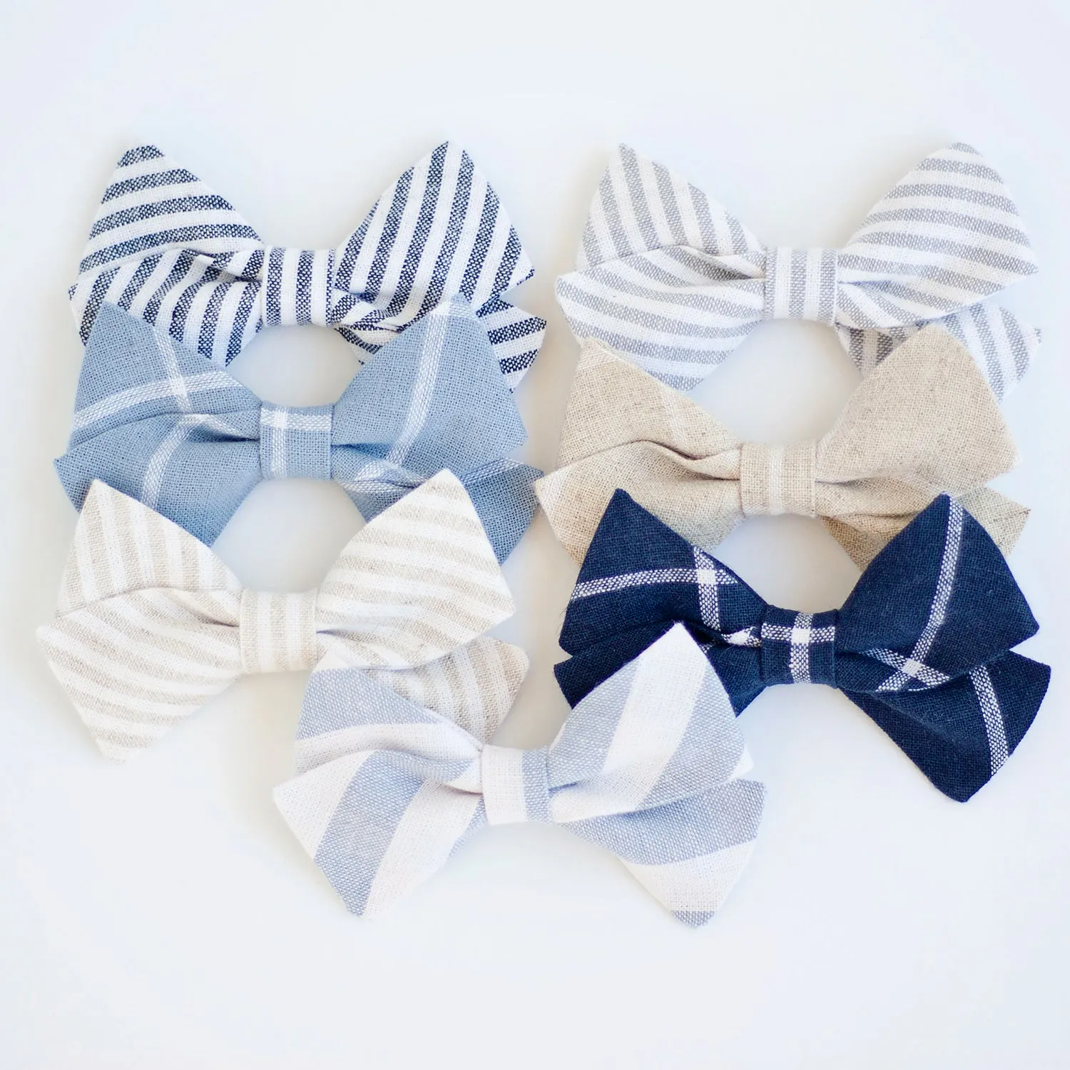 Classic Hair Bow Clip Or Headband / Navy Linen Stripe