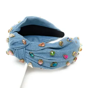 Denim Knot Jeweled Headband