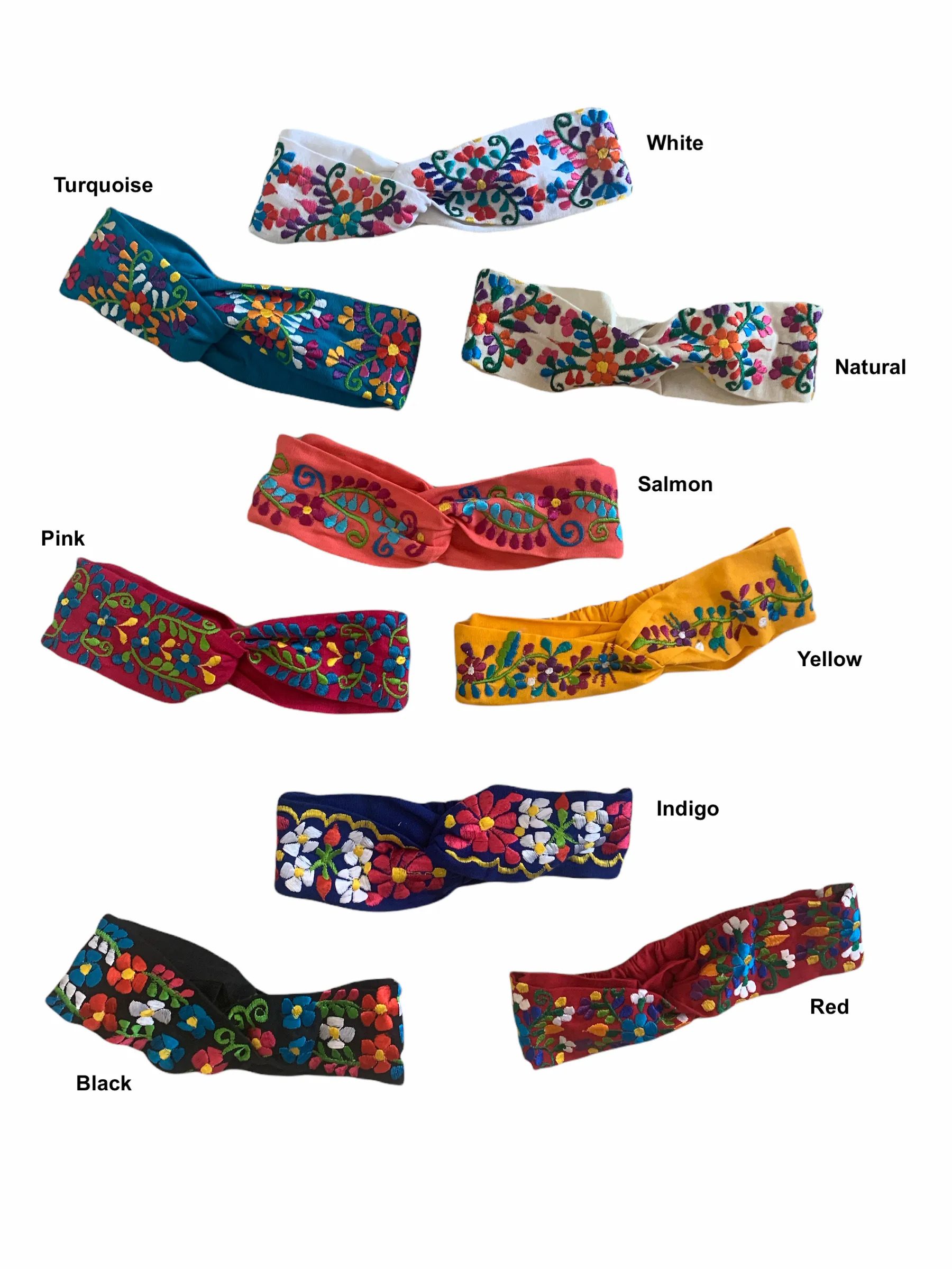 Floral, Embroidered Elastic Headbands