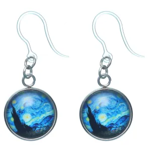 Glass Van Gogh Starry Night Dangles Hypoallergenic Earrings for Sensitive Ears Made with Plastic Posts