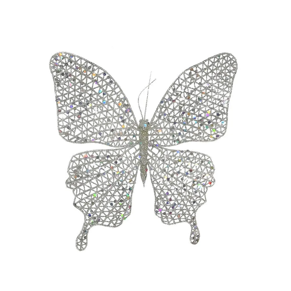 Glitter Butterfly Clip Silver