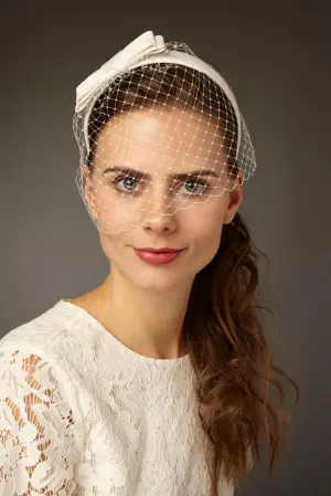 Ines: Birdcage Veil Headband with Silk Bow