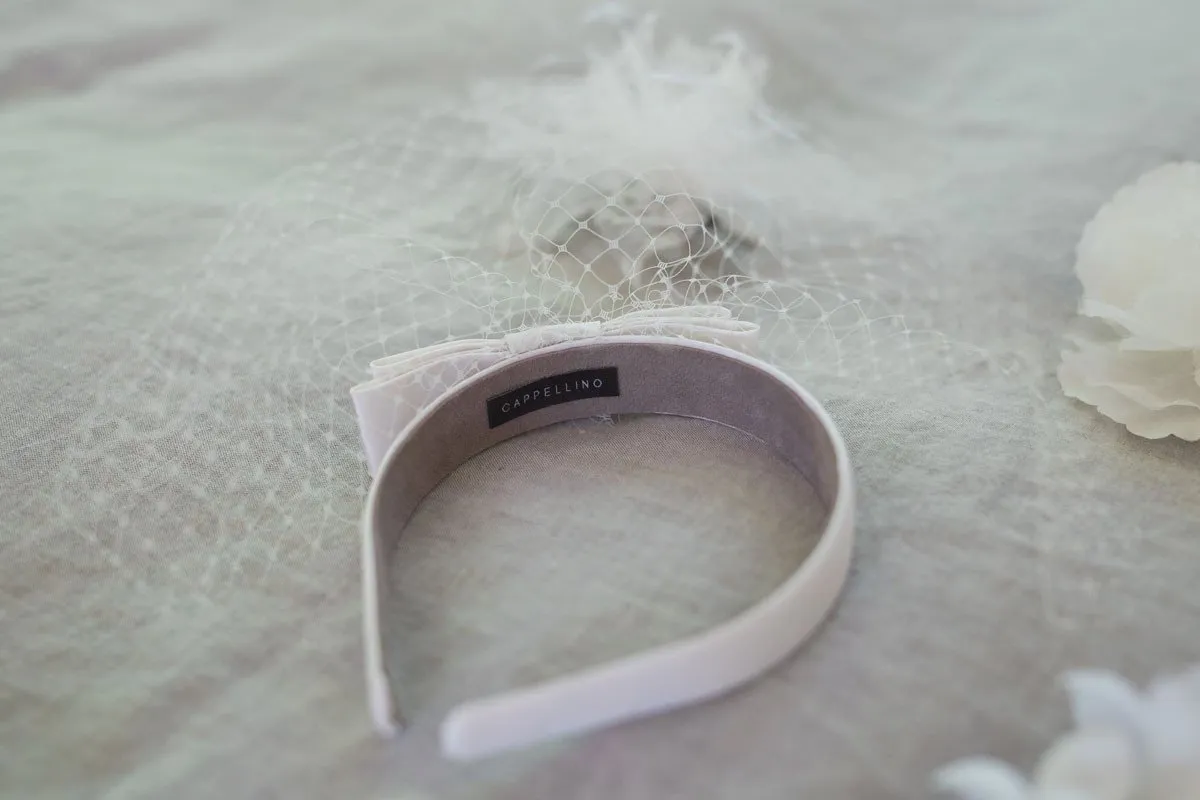 Ines: Birdcage Veil Headband with Silk Bow