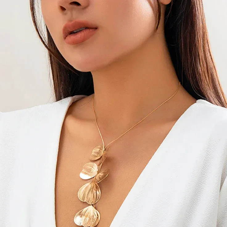 Kpop Flower Petal Bridal Sexy Snake Long Chest Necklace