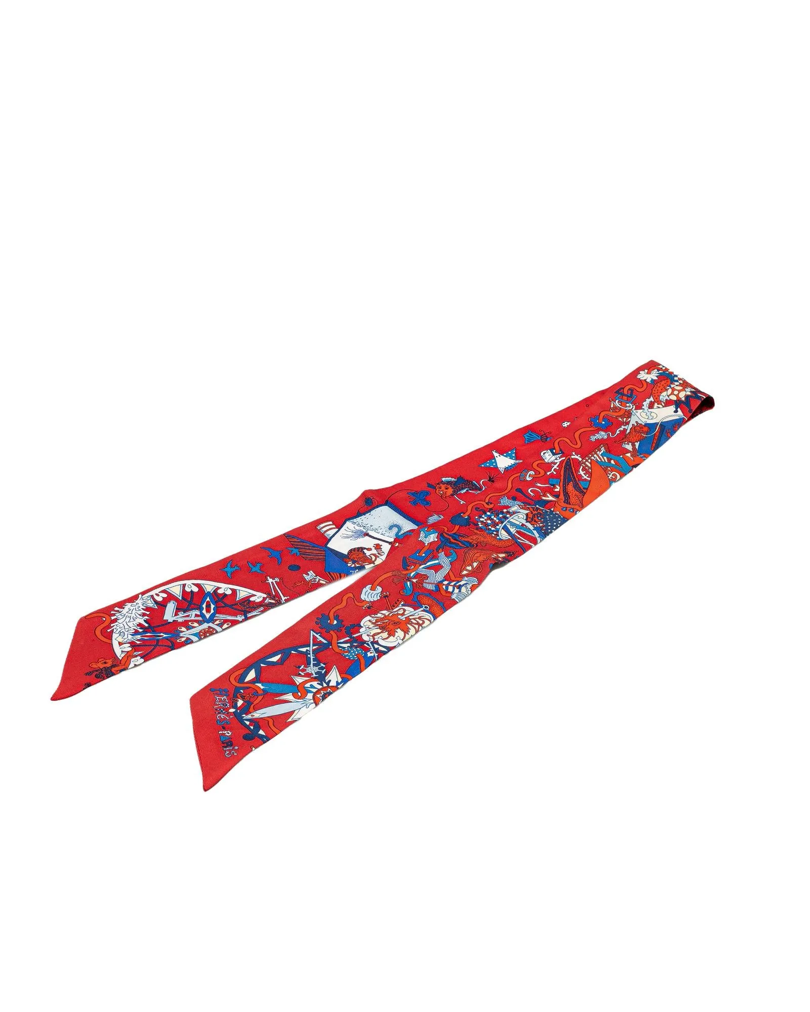 La Folle Parade Silk Twilly Scarf with Print