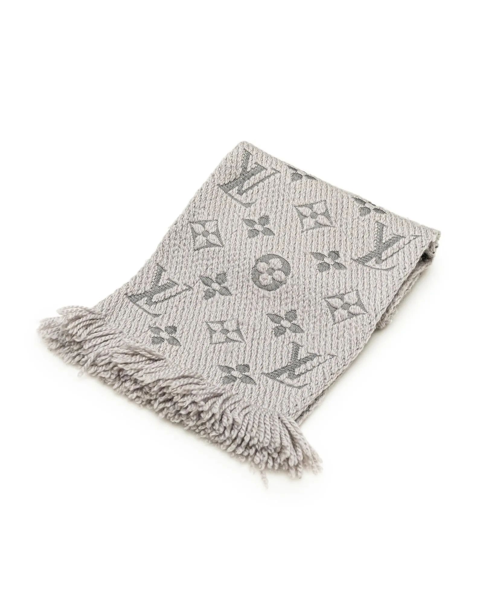 Gray Louis Vuitton Monogram Jacquard Wool Scarf