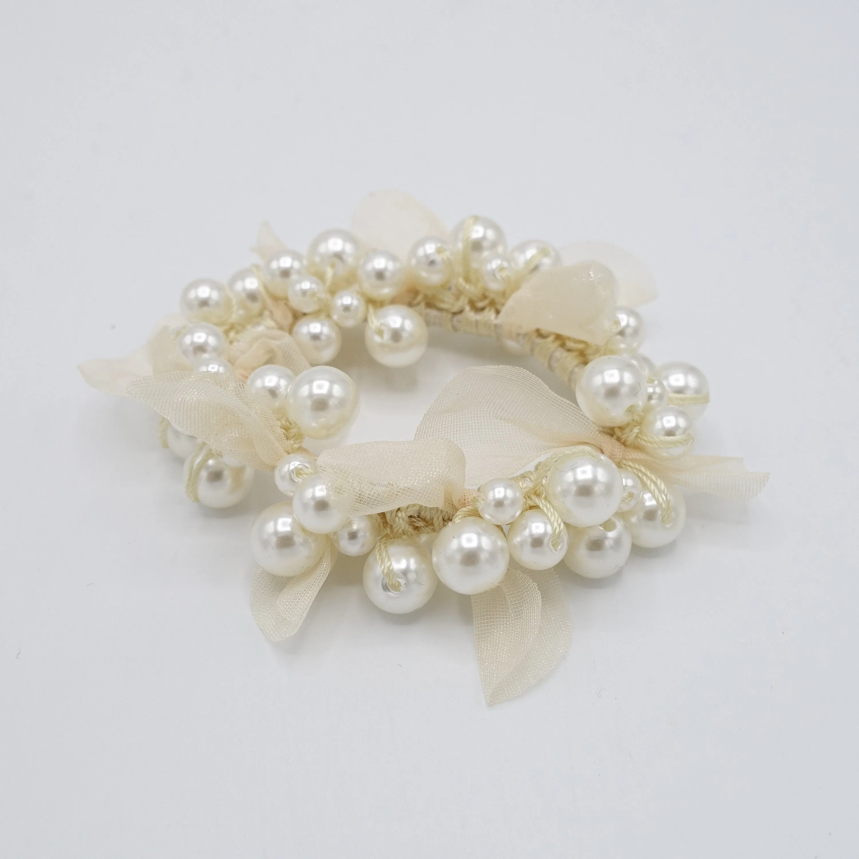 pearl chiffon bow knot scrunchies hair tie elastic accessory for women