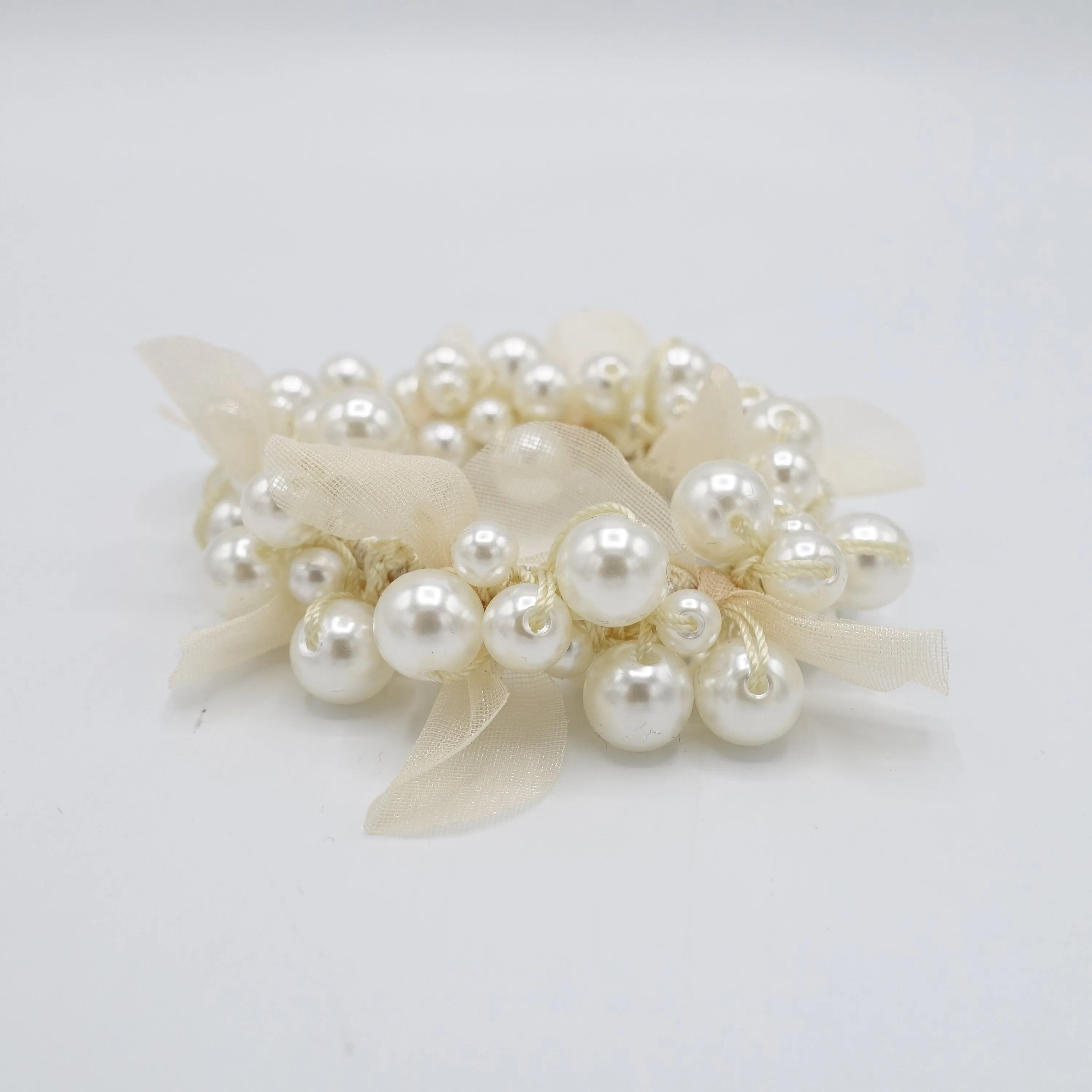 pearl chiffon bow knot scrunchies hair tie elastic accessory for women