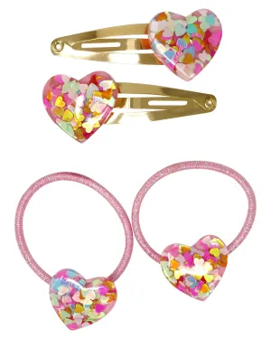 Pink Poppy Glitter Resin Heart Hair Accessories Set