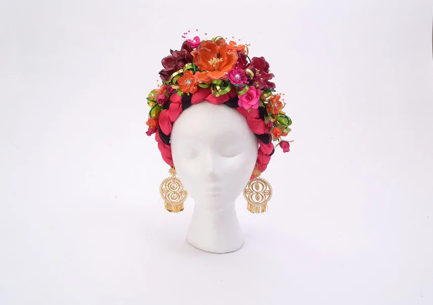 Satin and faux hair braid, Frida Kahlo headband