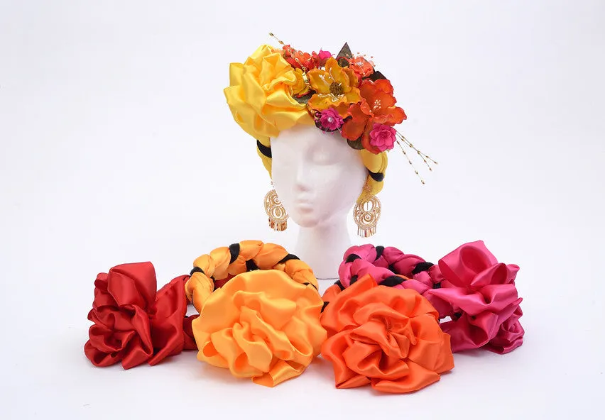 Satin and faux hair braid, Frida Kahlo headband