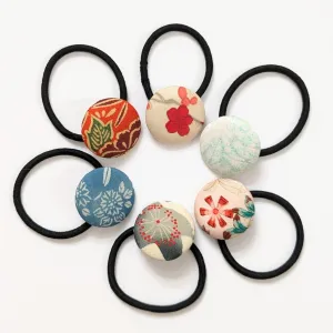 Silk Covered Button hair tie (Flower 6 variations)